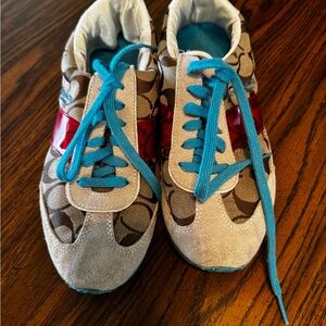 Coach Beige and Red Sneakers with Blue Laces